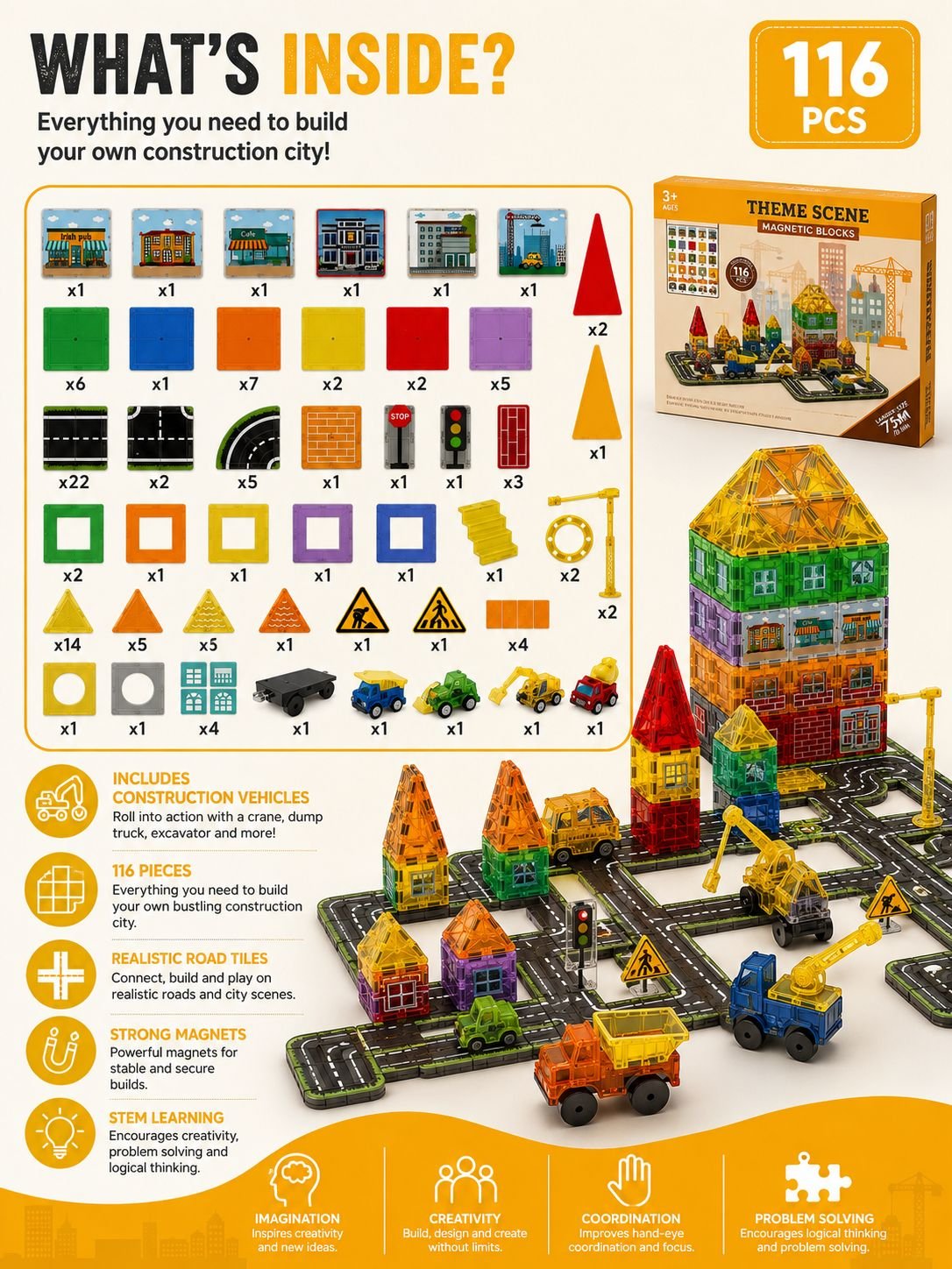 speelplay magnetic tiles city construction set 116 pcs 5 speelplay magnetic tiles city construction set 116 pcs 5