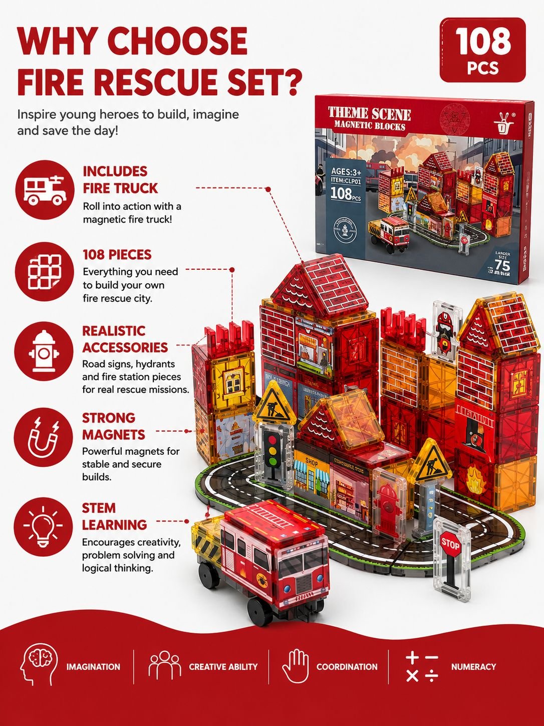 speelplay magnetic tiles firefighter set 108 pcs 3 speelplay magnetic tiles firefighter set 108 pcs 3