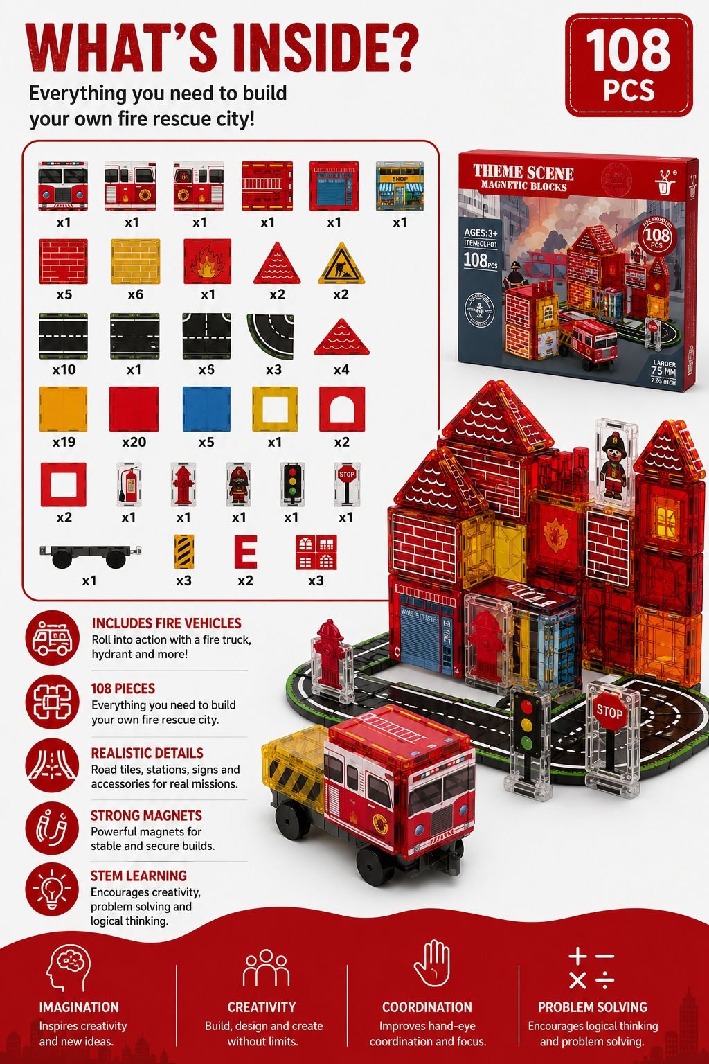 speelplay magnetic tiles firefighter set 108 pcs 5 speelplay magnetic tiles firefighter set 108 pcs 5