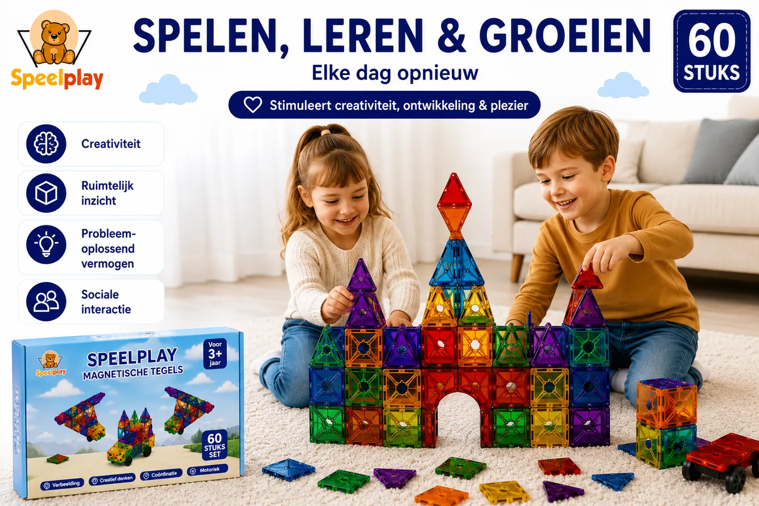 Magnetic Tiles Set - 60-teilig – Bild 4