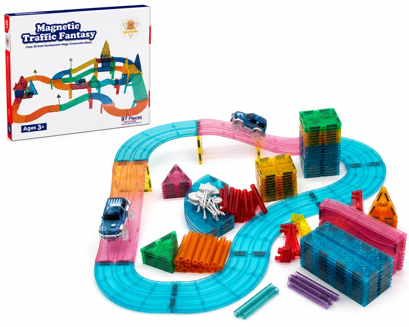 Magnetic Tiles Rennbahn-Set – 97-teilig