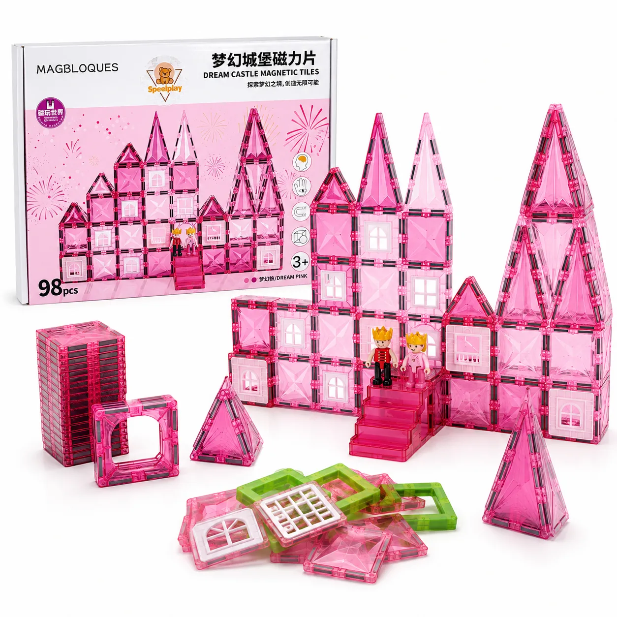 Magnetic Tiles Rosa Schloss-Set – 98-teilig