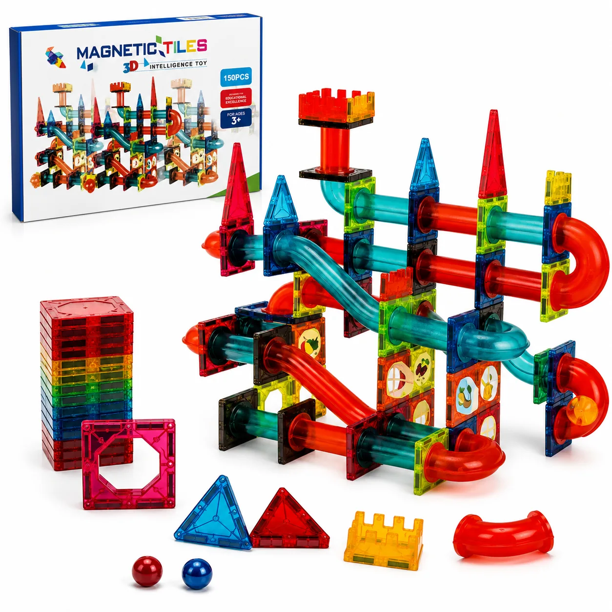 Magnetic Tiles knikkerbaan Set – 150-delig