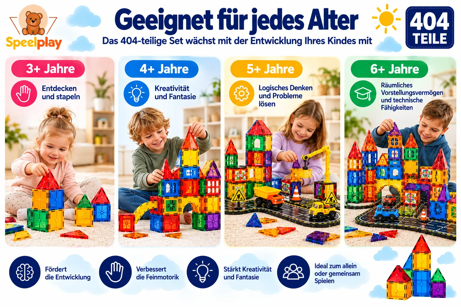 Magnetbausteine Ultimate-Set mit Straßen, Fahrzeugen & Riesenrad – 404-teilig – Bild 4