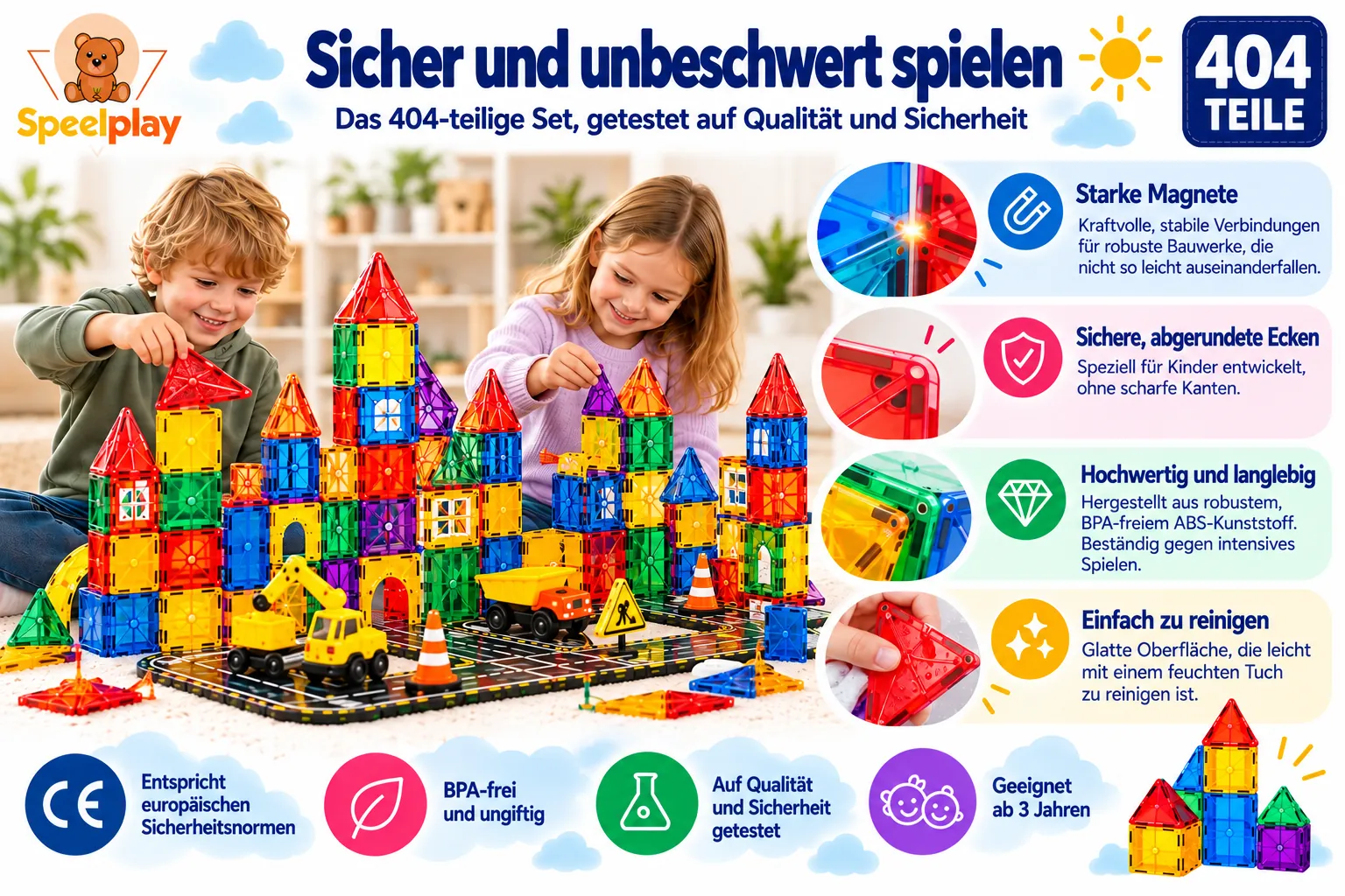 Magnetbausteine Ultimate-Set mit Straßen, Fahrzeugen & Riesenrad – 404-teilig – Bild 6