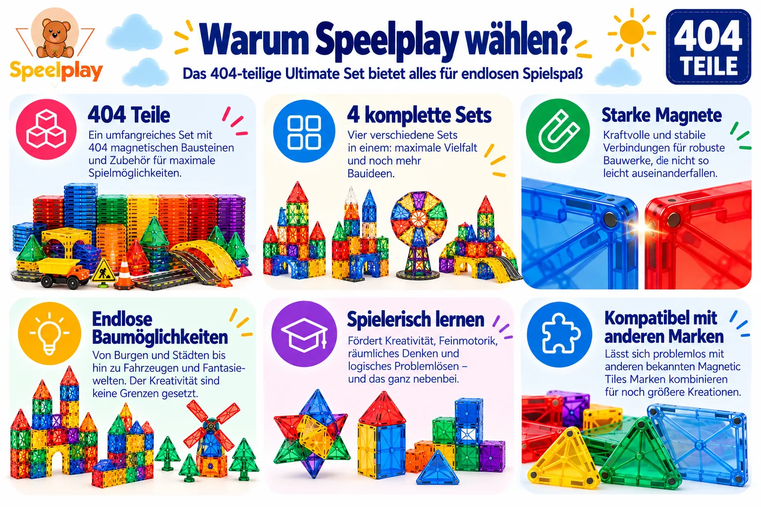 Magnetbausteine Ultimate-Set mit Straßen, Fahrzeugen & Riesenrad – 404-teilig – Bild 7