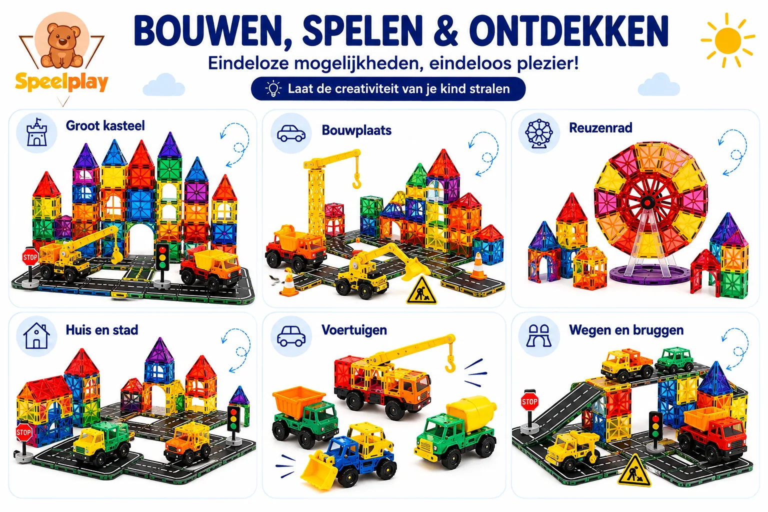 Magnetic Tiles Mega Adventure Set met Wegen & Voertuigen – 236-delig - Afbeelding 2
