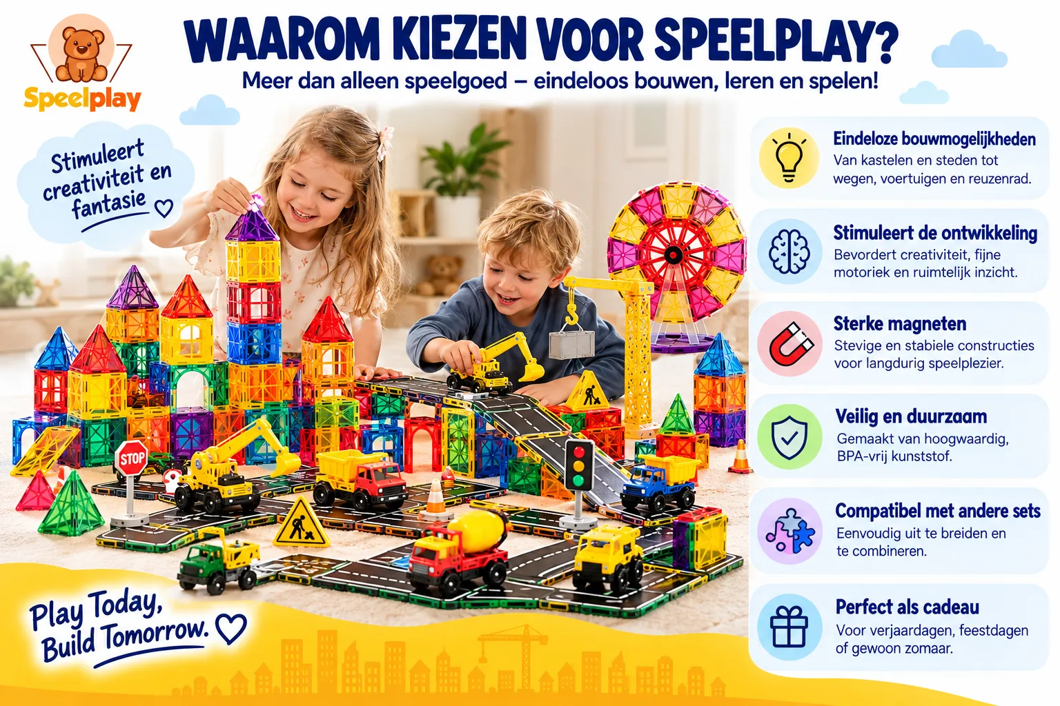 Magnetic Tiles Mega Adventure Set met Wegen & Voertuigen – 236-delig - Afbeelding 4
