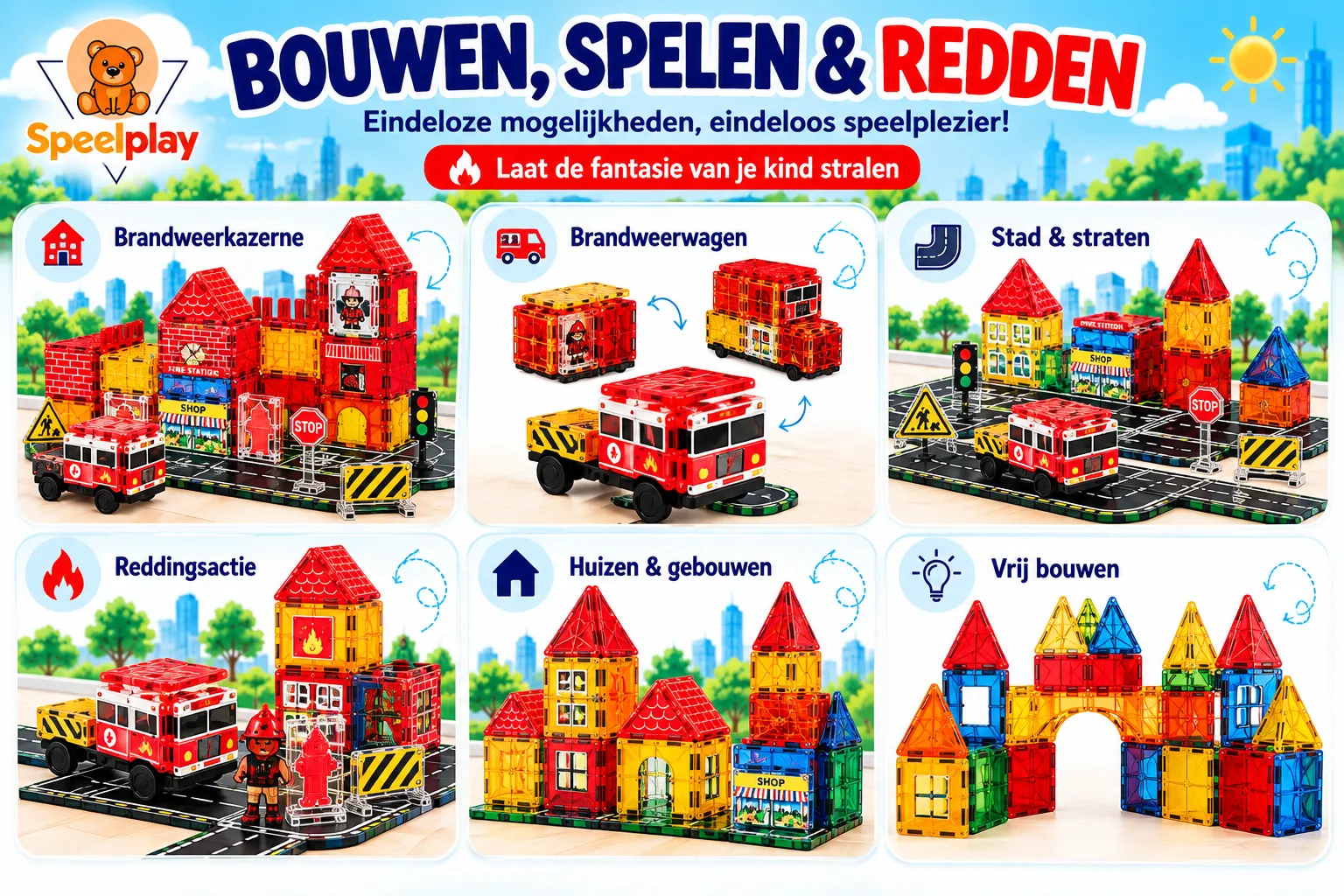 Magnetic Tiles Firefighter Set – 108 Pieces - Image 3