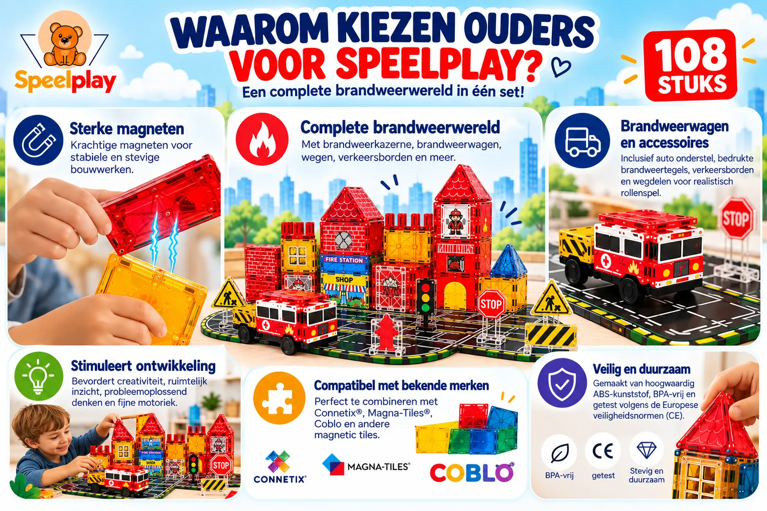 Magnetic Tiles Firefighter Set – 108 Pieces - Image 4